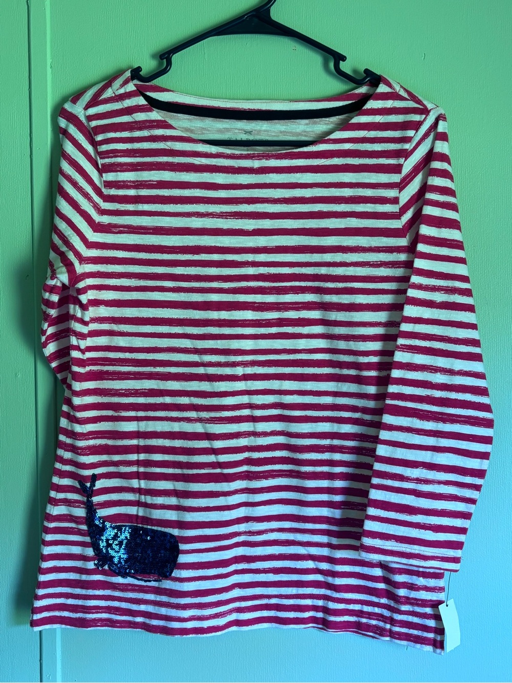 NWT Talbots Red White Stripe Sequin Whale Cotton Top S